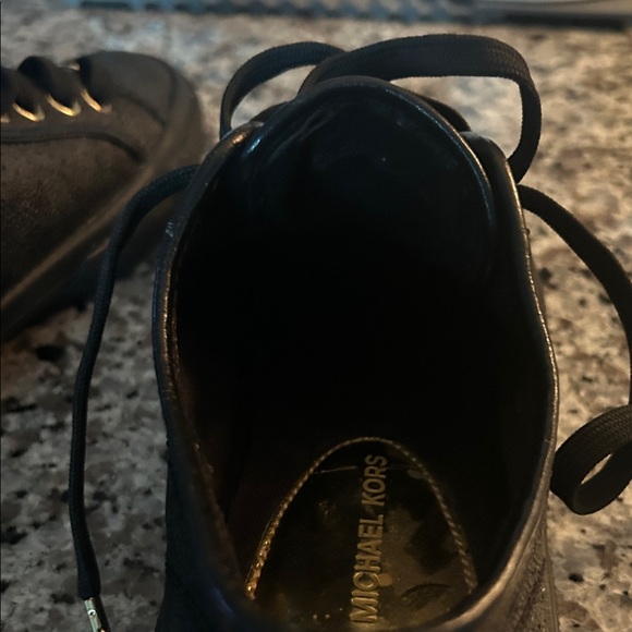Michael Kors Black Textured Sneakers with Gold Logo Details Size 7 - Picture 7 of 12